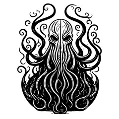 Obraz premium Monochrome Mystical Creature with Tentacle Adornment