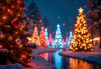 vibrant colorful holiday lights illuminating dark backdrop festive brightness glow cheerful evening decorations, illumination, night, bulbs, twinkle