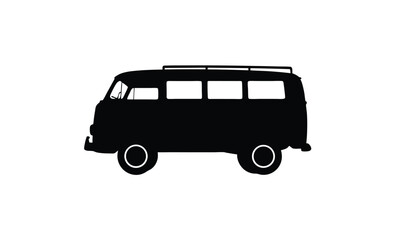Campervan silhouette vector, Travel van icon, Recreational vehicle graphic, RV on white background