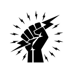 Raised fist logo vector illustration holding lightning black and white 