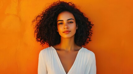 woman orange backdrop