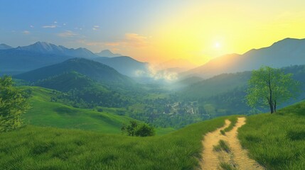 Obraz premium Green Valley with Hills and Lush Meadows