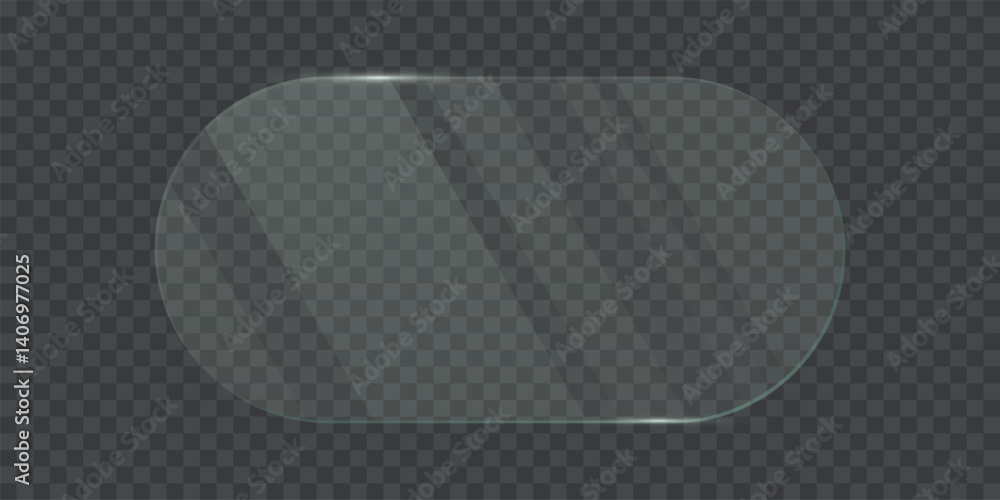 Poster transparent glass oval frame. 3d plastic blank screen isolated on on transparent background. reflect