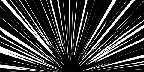 Manga background. Comic anime graphic pattern. Fast speed lines backdrop. Black and white speed lines burst effect with radial motion. Dynamic abstract vector illustration.