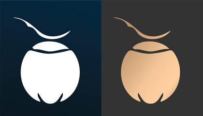 Vector image of a unique and attractive gold colored coconut cut logo with a black and white background