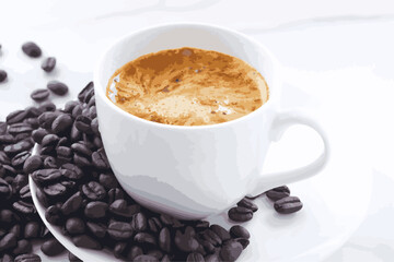 ゆっくりコーヒーを楽しんでいる、コーヒーブレイクのイメージ（ベクター素材）
