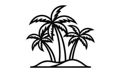 Palm trees beach silhouette, Tropical island vector, Sunset beach scene graphic, Summer vacation illustration
