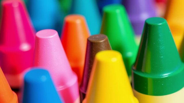Colorful multiple pastel crayons blurred background
