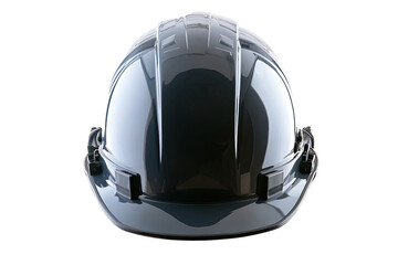 Fototapeta premium Gray safety helmet; front view of protective gear. Smooth surface and glossy textures against a transparent background