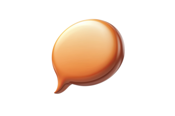 Glossy orange speech bubble with a simple drop-like shape over a transparent background, suggesting communication