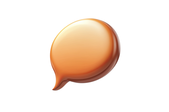 Glossy orange speech bubble with a simple drop-like shape over a transparent background, suggesting communication