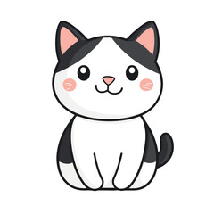 Obraz premium Cute Vector Illustration of Smiling Black and White Cartoon Cat with Blushing Cheeks on White Background