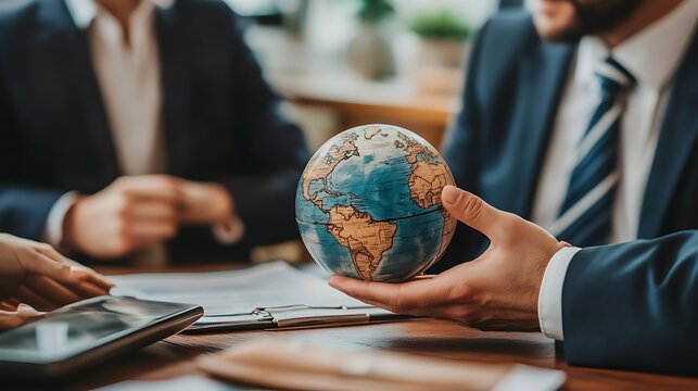 business consulting team advising clients on international market entry strategy trade policy adaptation and global expansion planning in modern corporate setting