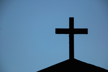 cross on the top of a church, Cross silhouette, Religious silhouette in sky, cross backlight,...