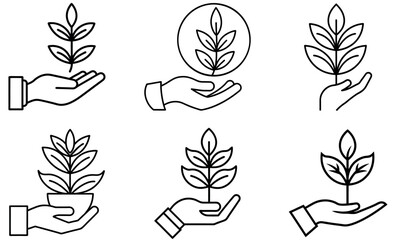 Hand Holding Plant, Nature Growth, Environmental Care, Green Leaves Design, Eco-Friendly Illustration