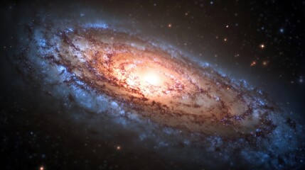 Fototapeta premium A vibrant spiral galaxy showcases brilliant colors and intricate detail, surrounded by distant stars and cosmic dust in the universe