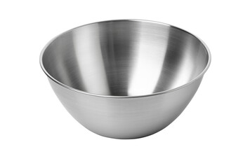 Empty stainless steel mixing bowl on white background