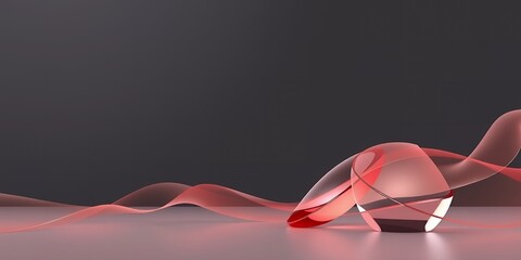 Abstract Red Glass Objects with Flowing Red Fabric on Dark Background