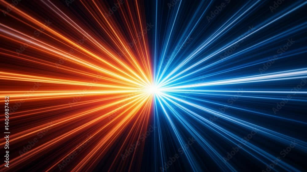 Poster Abstract dark background of light with stripes of colourful rays moving from the center