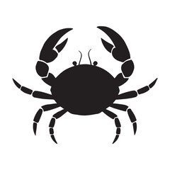 A crab with a black face and the words crab on itSilhouette white Background.