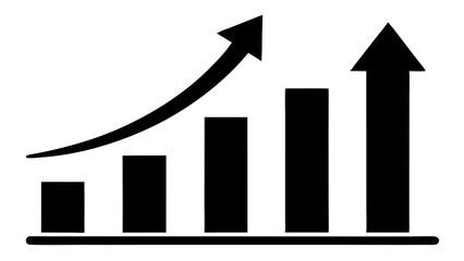 Black Growth Bar Chart with Upward Arrows Silhouette Icon