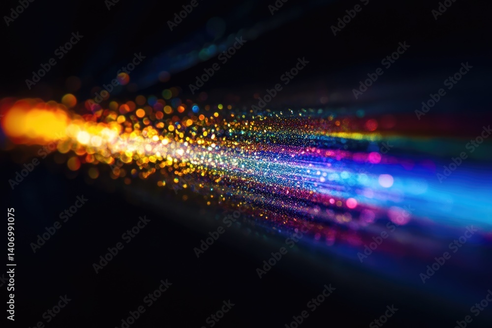 Poster a mesmerizing stream of colorful glitter sparkles against a dark background, creating a vibrant and 