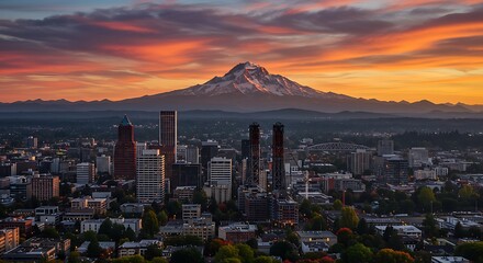 Stunning Sunset Aerial View of Mt. Rainier from Bellevue, Washington
