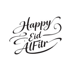 Modern Calligraphy for Happy Eid Al Fitr White Background.
