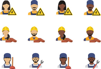 Repair workers avatars. Flat style vector illustration.