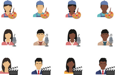 Fototapeta premium Creative professionals: artist, actor, singer. Flat style vector illustration. Avatars