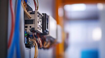 Electrician wiring electrical outlets in a commercial building. Featuring electrical installation and commercial work
