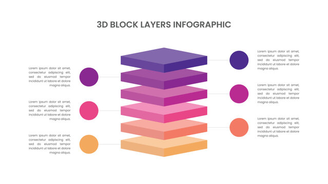Stacked 3d Block Infographic with 6 Layers