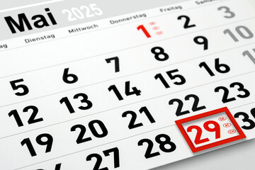 Deutscher Kalender Datum 29. Mai  2025 Christi Himmelfahrt