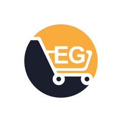 Shopping cart vector EG logo design. EG logo design is used for supermarket or supermall and grocery market.