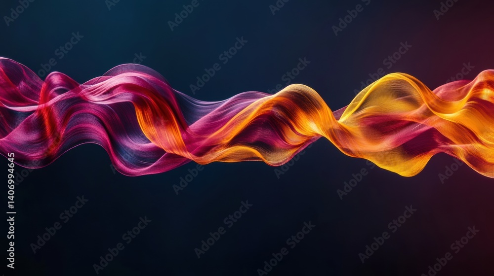 Poster dynamic and colorful waves of pink, orange, and yellow intertwine in an abstract form, creating a ca