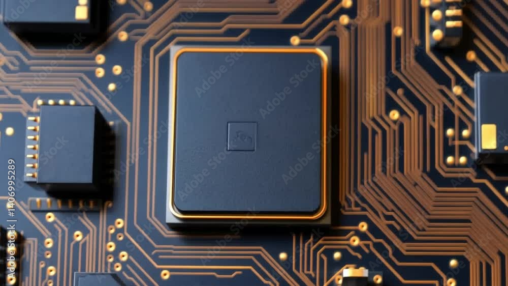 Poster close-up of a modern microchip on a circuit board