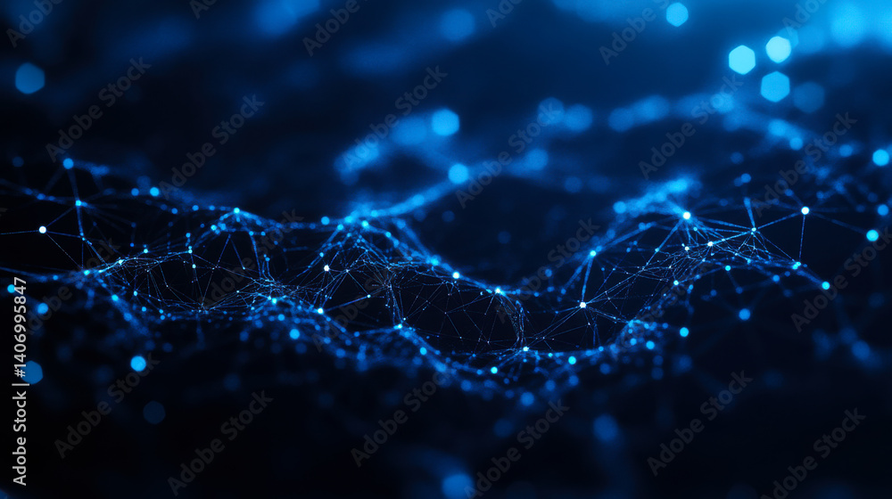 Aufkleber Dynamic blue network of connected dots and lines representing digital technology in a futuristic environment