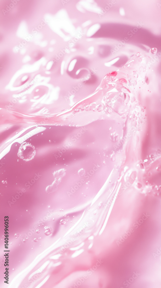 Poster swirling liquid patterns create mesmerizing pink hues in a clear environment during midday light