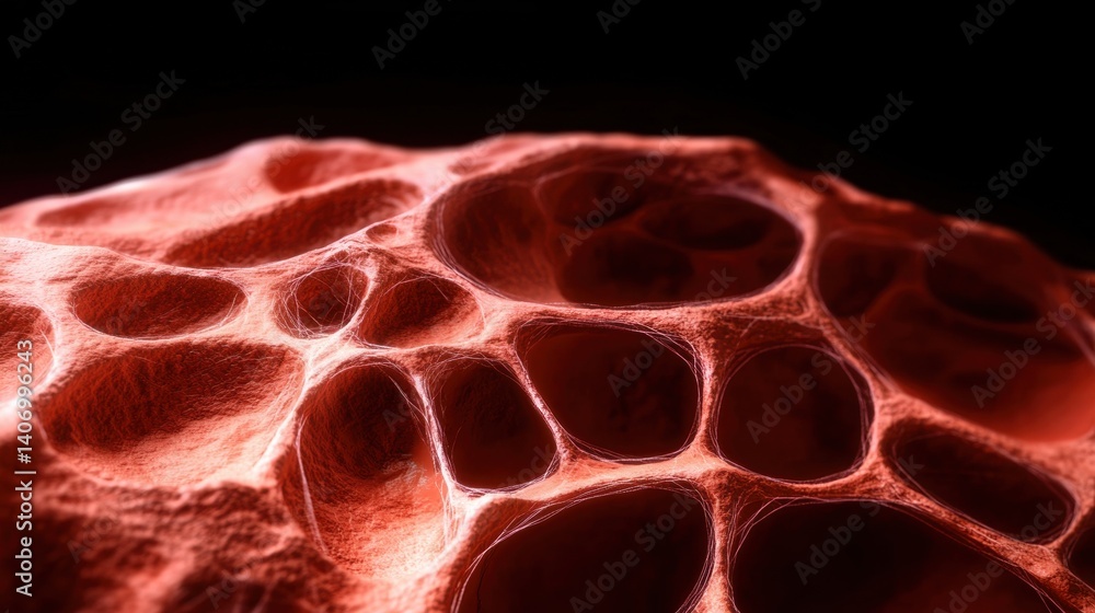 Poster detailed view of complex cellular structures showcasing individual cavities and textures in an organ