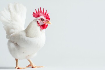 Fototapeta premium Majestic white rooster with red comb on minimalist light background