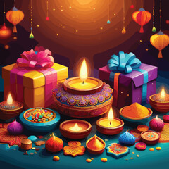 Happy Diwali celebration with  decoreted dia and candles
