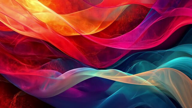 Vibrant abstract digital artwork featuring flowing waves of red and blue hues expressing movement and energy, Abstract digital artwork with vibrant waves of red, orange, and blue hues Art and design