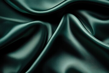 Obraz premium Luxurious dark green silk fabric with elegant folds and drapes, showcasing its smooth texture.
