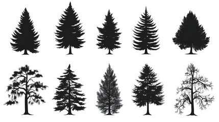 Obraz premium Winter fir forest illustration with evergreen trees