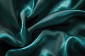 Obraz premium Draped teal satin fabric, luxurious and smooth texture, rich color.