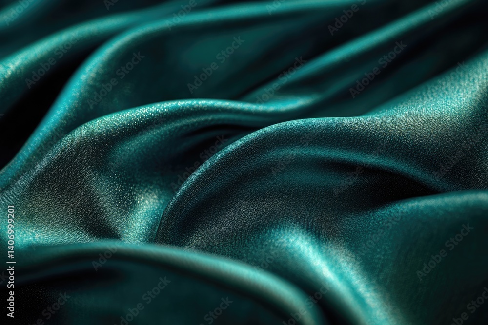 Poster close-up of teal fabric with subtle texture and soft folds, creating an elegant and luxurious feel.