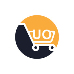 Shopping cart vector UO logo design. UO logo design is used for supermarket or supermall and grocery market.