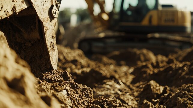 Heavy machinery operator controlling a backhoe on an excavation site. Featuring earthmoving and precision