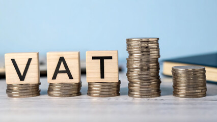 VAT and increasing financial burden, illustrated with coins and wooden blocks.