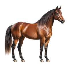 Obraz premium Side view of a majestic chestnut horse standing upright, isolated on transparent background, perfect for equestrian design projects.